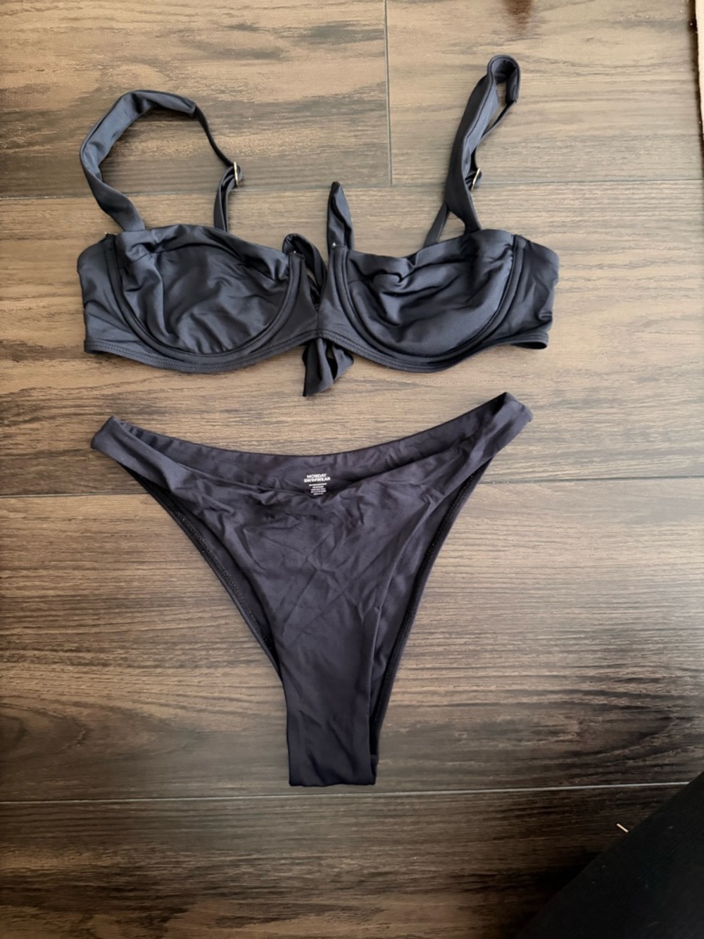 Monday Swimwear Black Underwire Bikini Set with High-Cut Bottoms